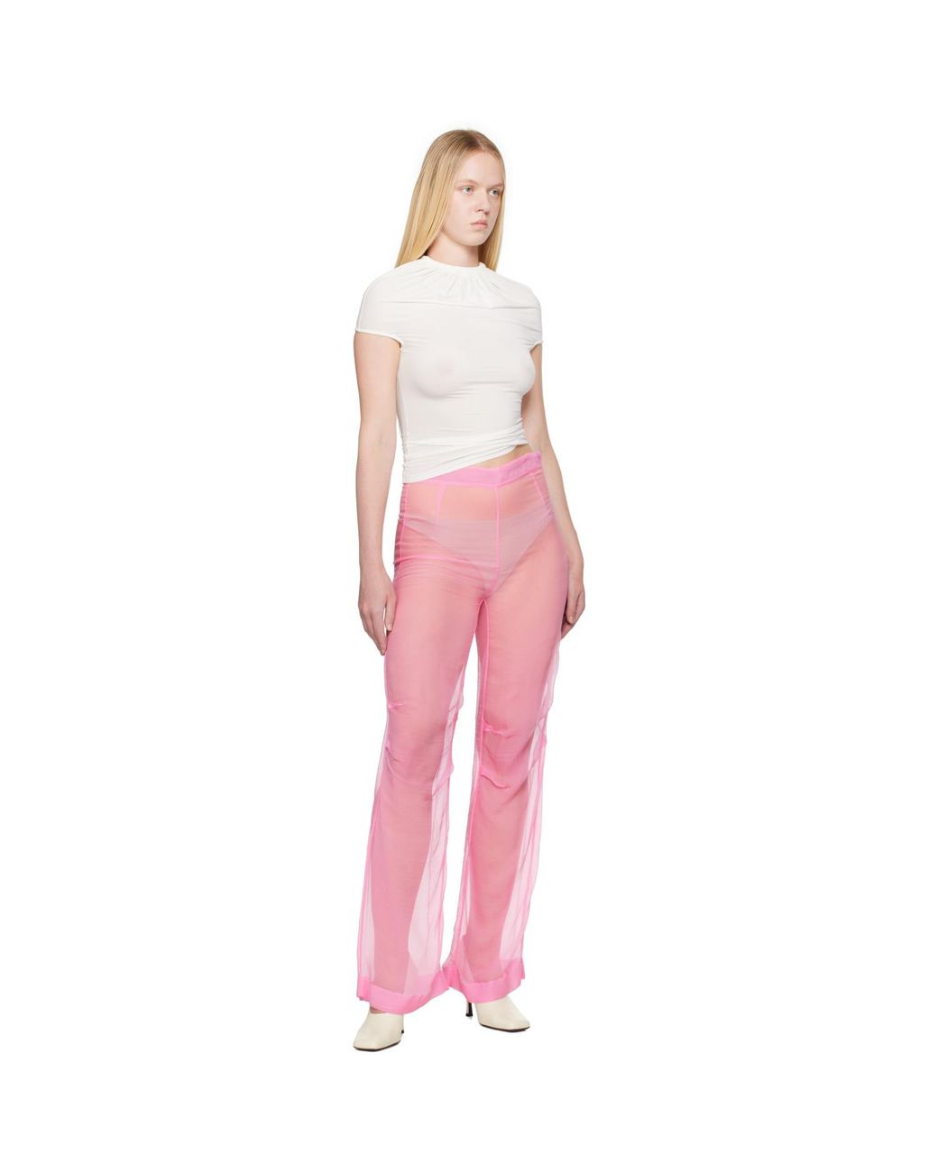 ALAINPAUL Pink Mousseline Silk Chiffon Knee Trousers