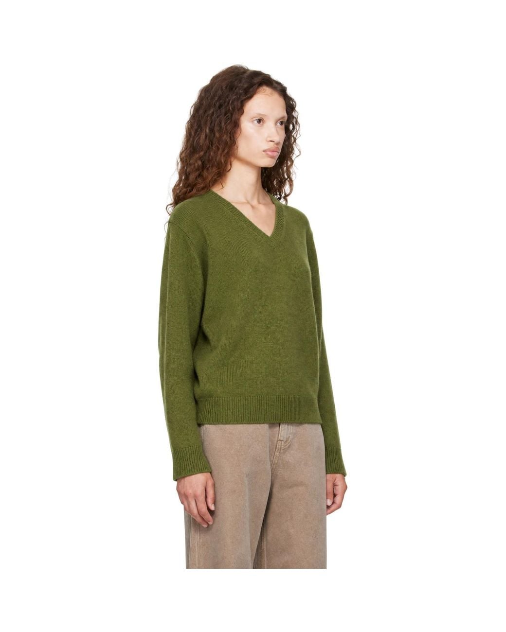 DUNST Green Cashmere V-Neck Sweater