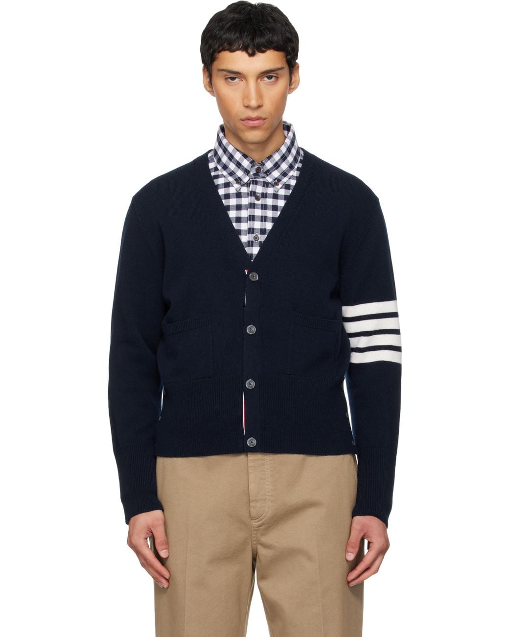 Thom Browne Blue Intarsia Horse Merino Wool 4-Bar Cardigan for men