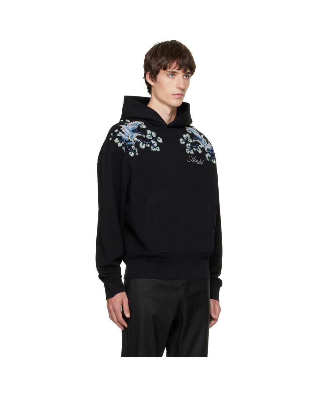 Amiri Black Floral Embroidered Hoodie for men