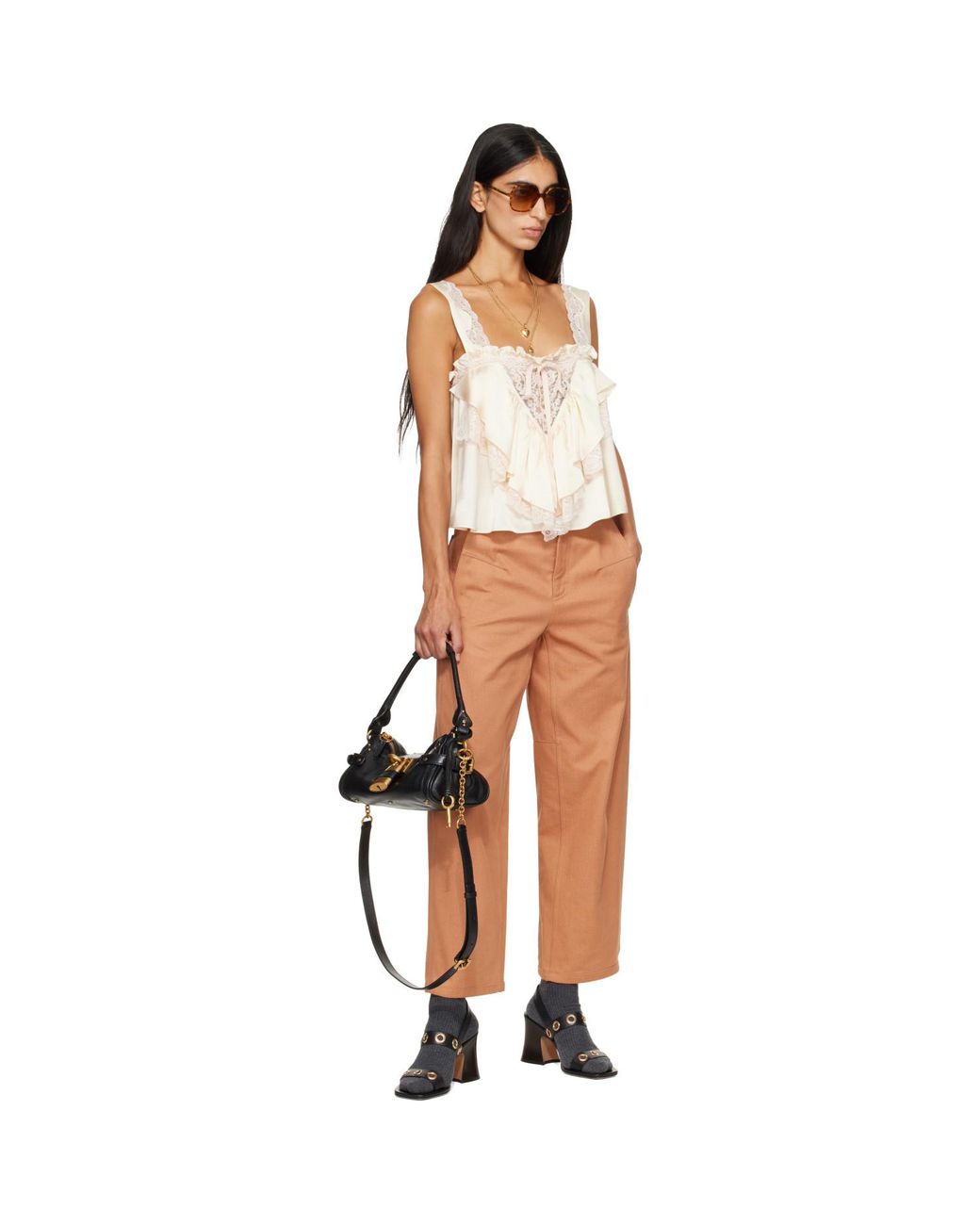 Chloé White Off- Sleeveless Ruffle Top