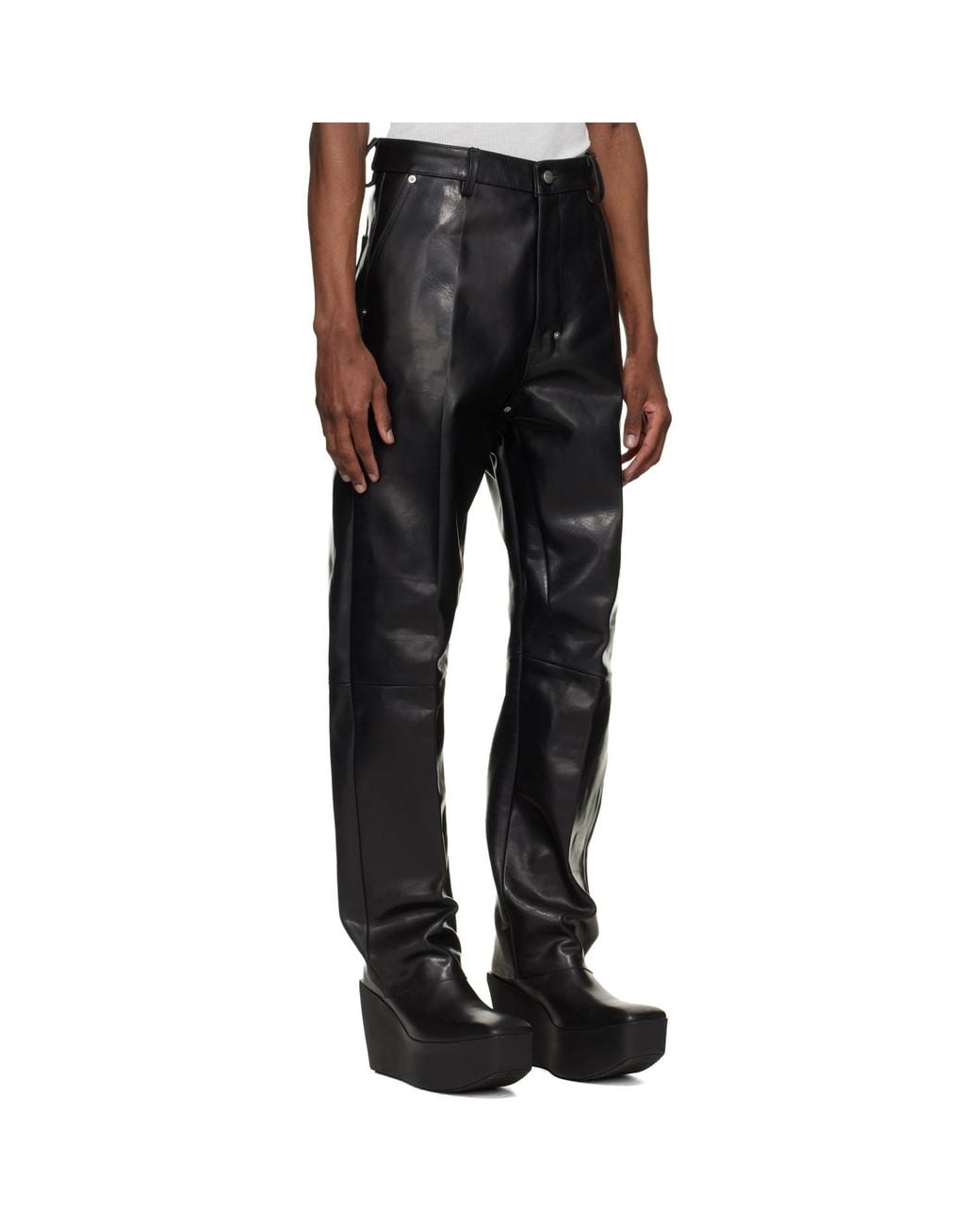 Rick Owens Black Temple Leather Pants for men