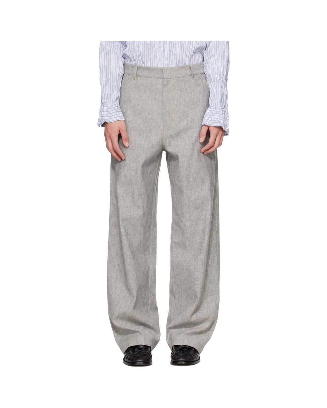 Bottega Veneta Gray Cotton Wide Leg Trousers for men