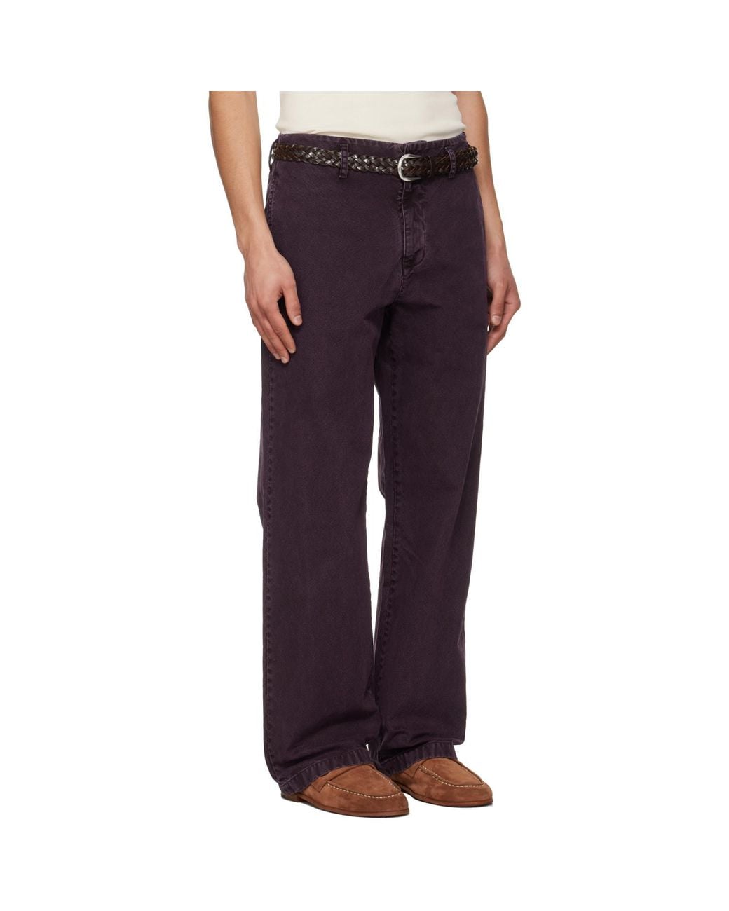TONYWACK Blue Burgundy Garment Dyed Cotton Straight Trousers for men