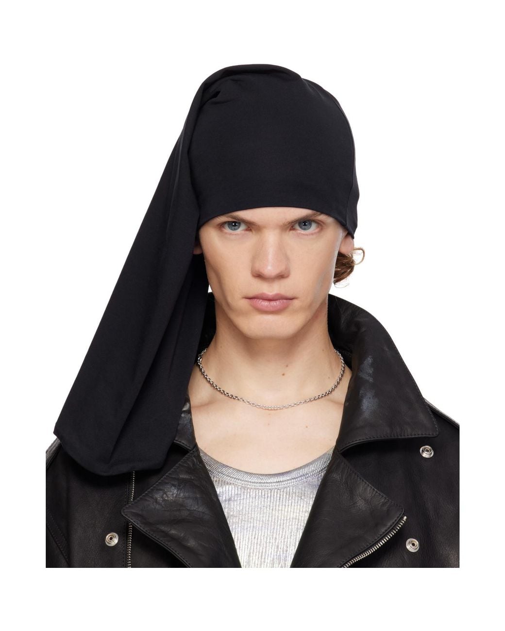 SECONDA Black Jersey Beanie for men