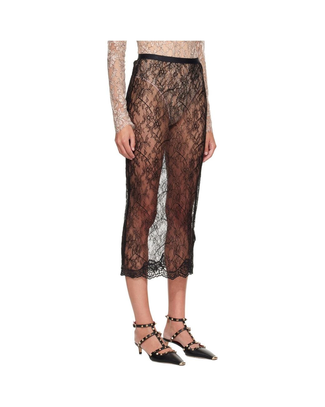 Valentino Brown Lace Midi Skirt