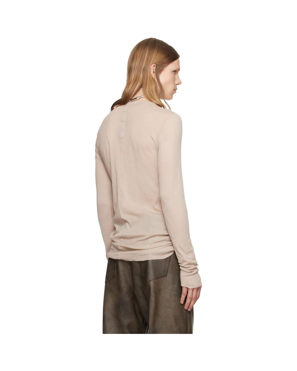 Rick Owens Natural Taupe Tower Rib Ls T-Shirt for men