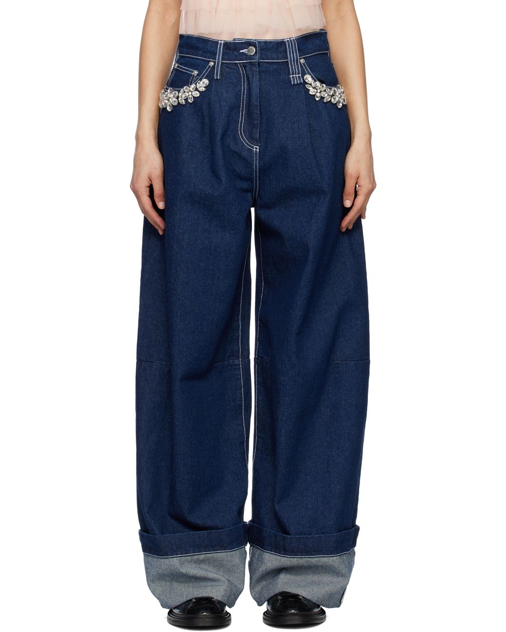 Simone Rocha ネイビー Turbo Embellished Puddle ジーンズ