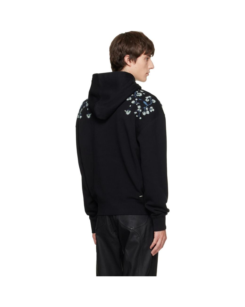 Amiri Black Floral Embroidered Hoodie for men