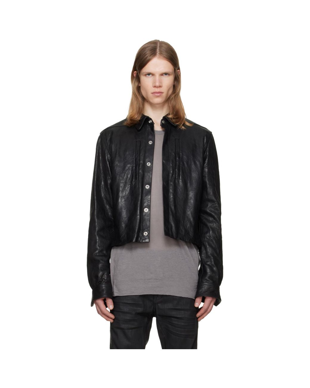 Rick Owens Black Tower Alice Leather Jacket for men
