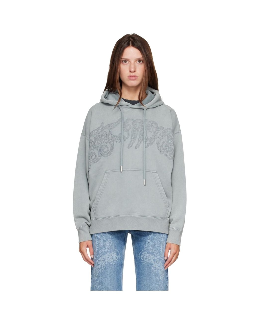 Off-White c/o Virgil Abloh Gray Embroidered Big Paisley Skate Hoodie