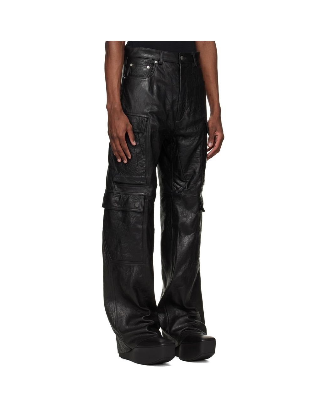 Rick Owens Black Temple Geth Leather Cargo Pants for men
