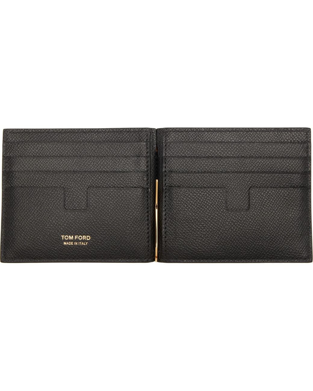 Tom Ford Black Small Grain Leather T Line Money Clip Wallet for men