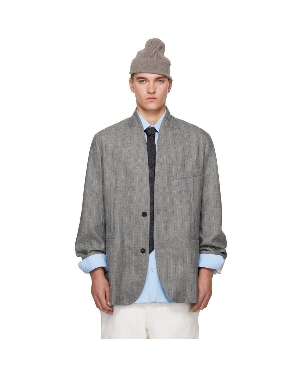 Hed Mayner Gray Striped Herringbone Blazer for men
