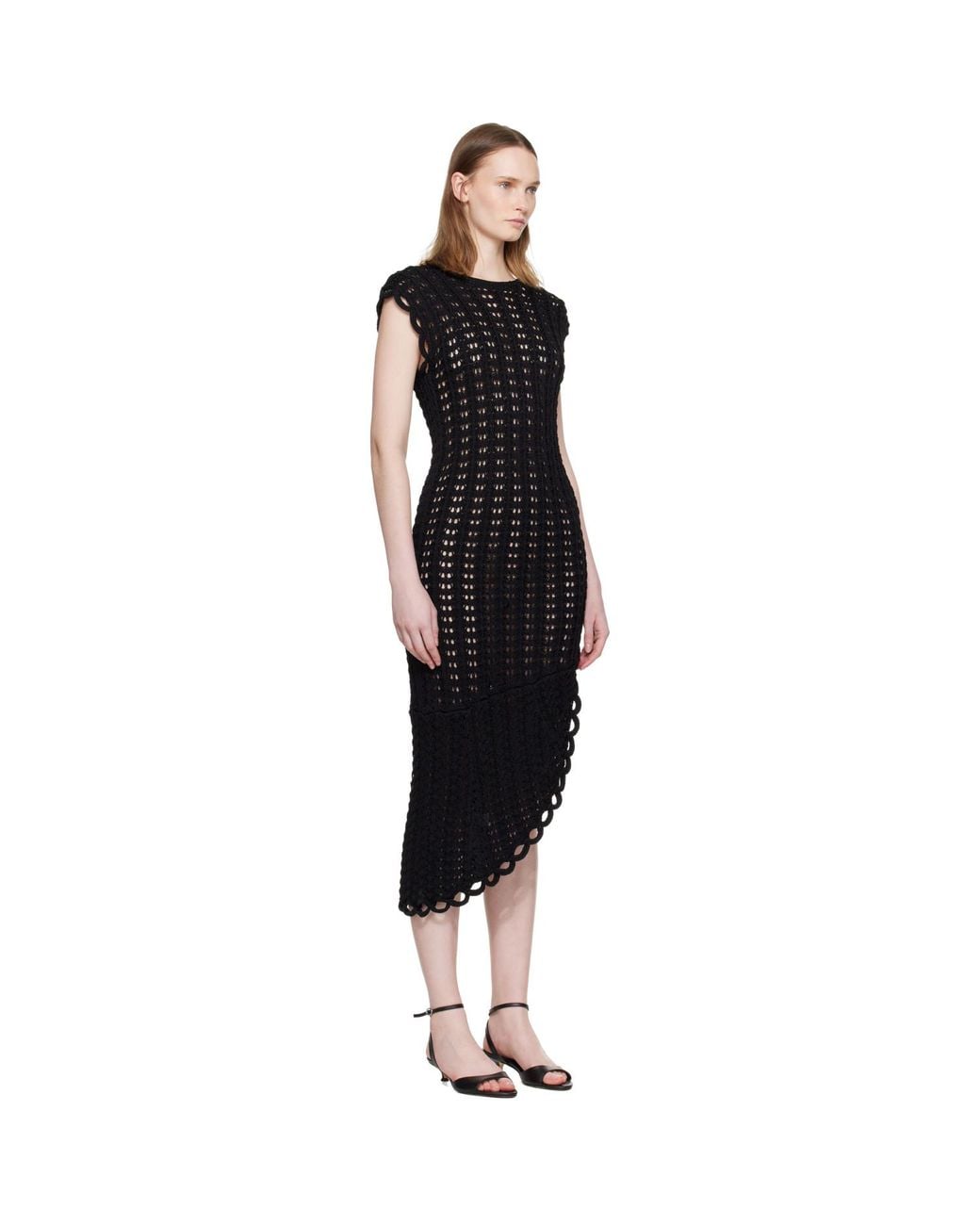 Loulou de Saison Black Malena Ruffled Crochet Midi Dress