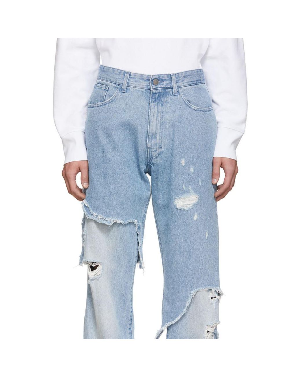 Raf Simons Blue Destroyed Relaxed-fit Jeans for Men | Lyst