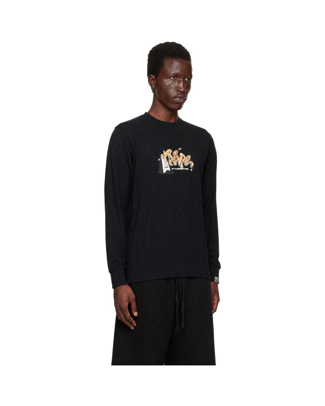 Aape By A Bathing Ape Black 'Aaper' Graphic Long Sleeve T-Shirt for men