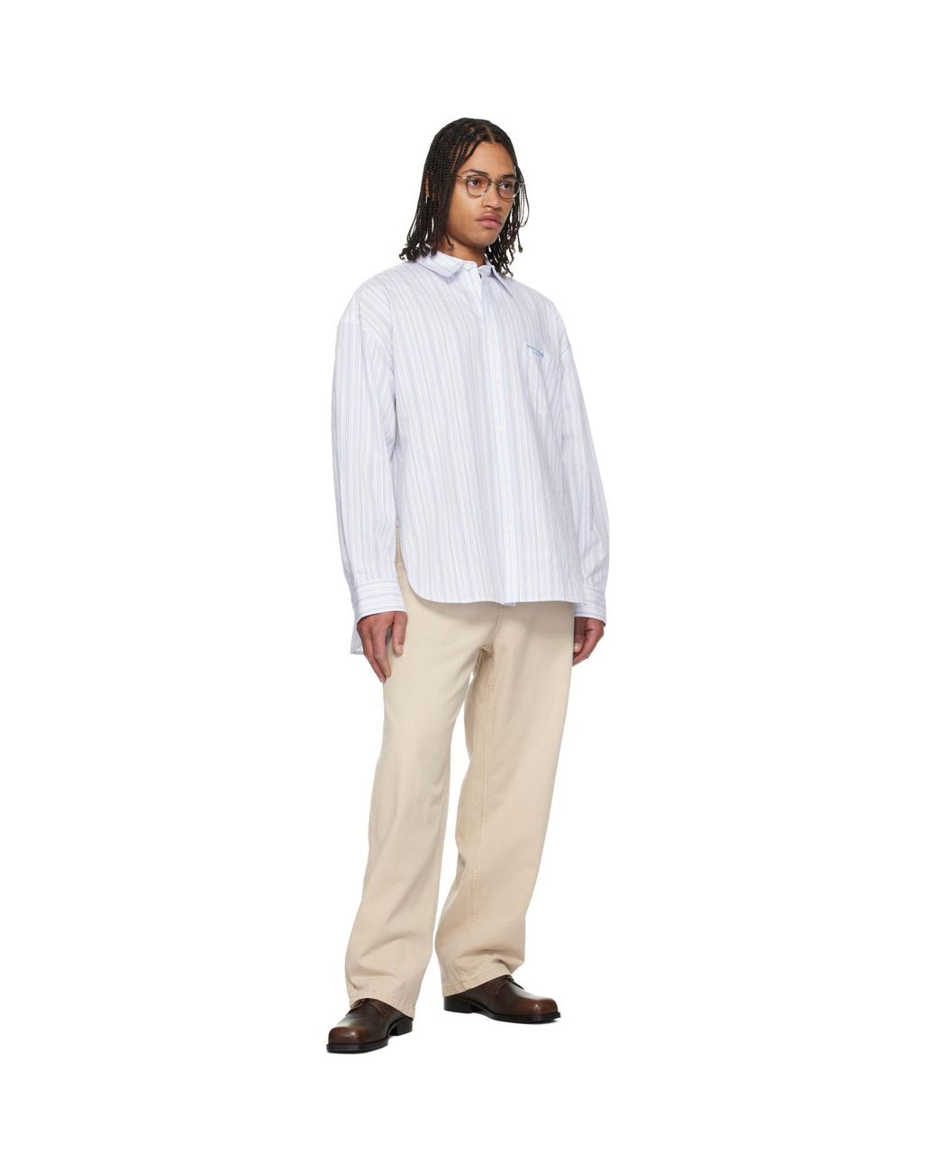 Wooyoungmi White Oversized Stripe Shirt for men