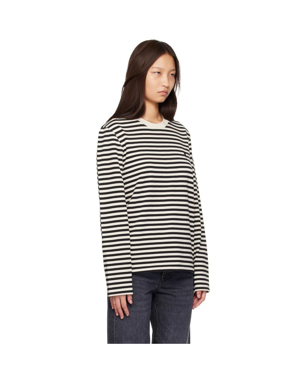 AMI Black Off- Mariniere Cotton Ami De Coeur T-Shirt