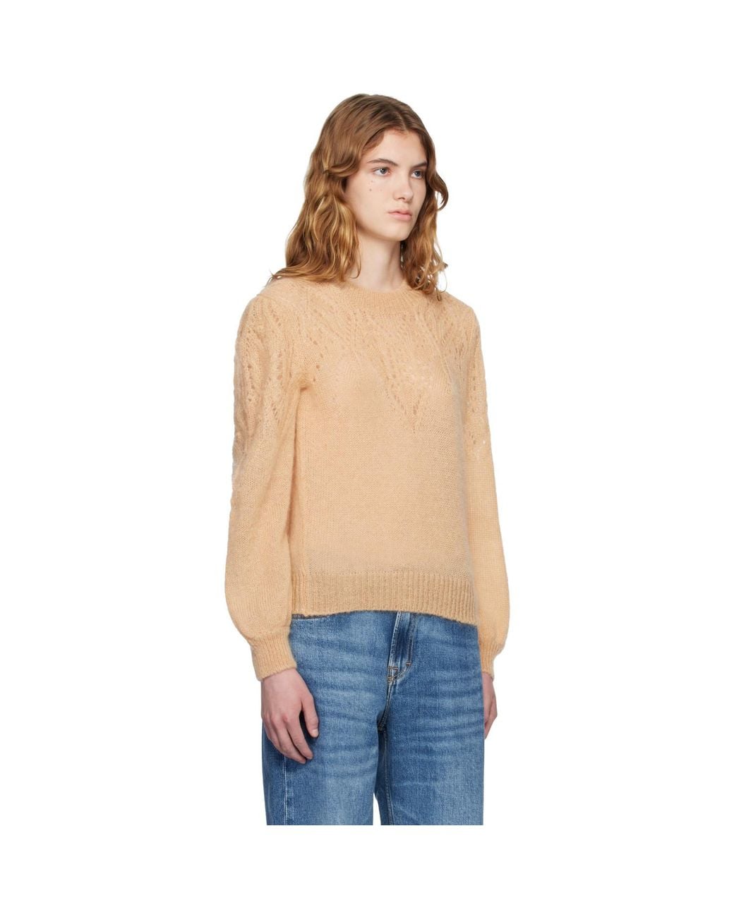Isabel Marant Blue Tan Jenia Openwork Mohair Knit Sweater