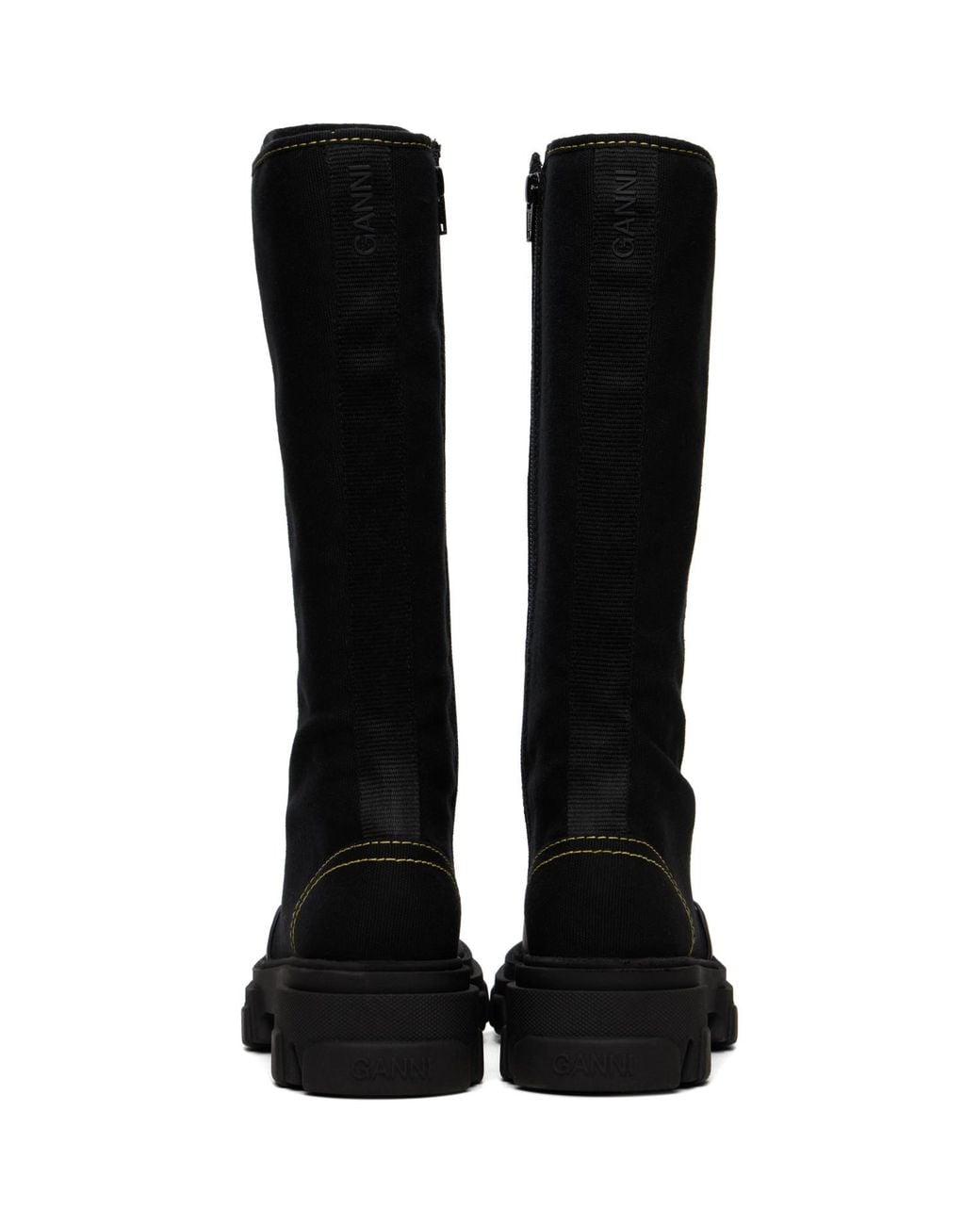 Ganni Black Cleated Canvas Trail High Boots