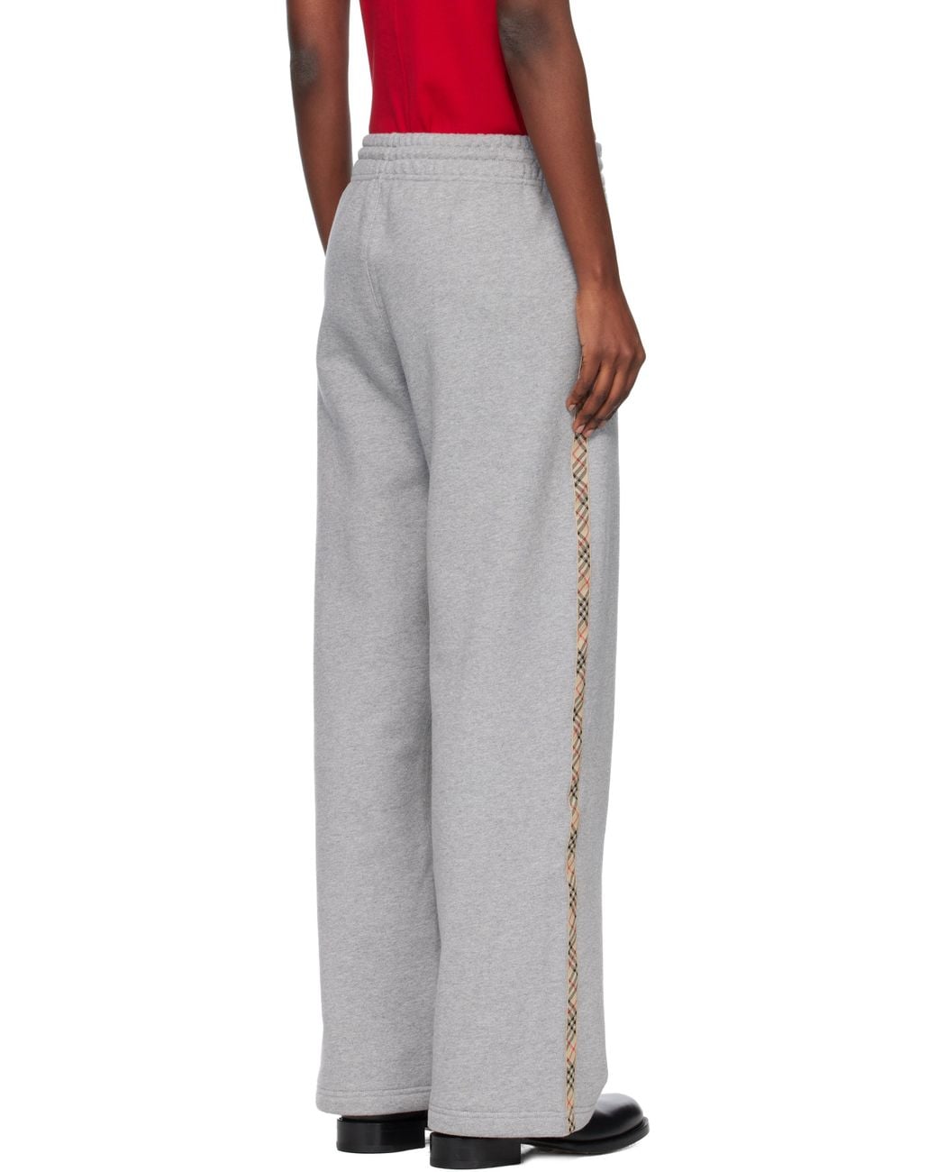 Burberry White Check Trim Cotton Track Pants