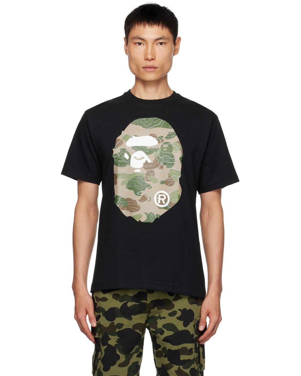 A Bathing Ape Black Layered Line Camo Big Ape Head T-shirt for Men