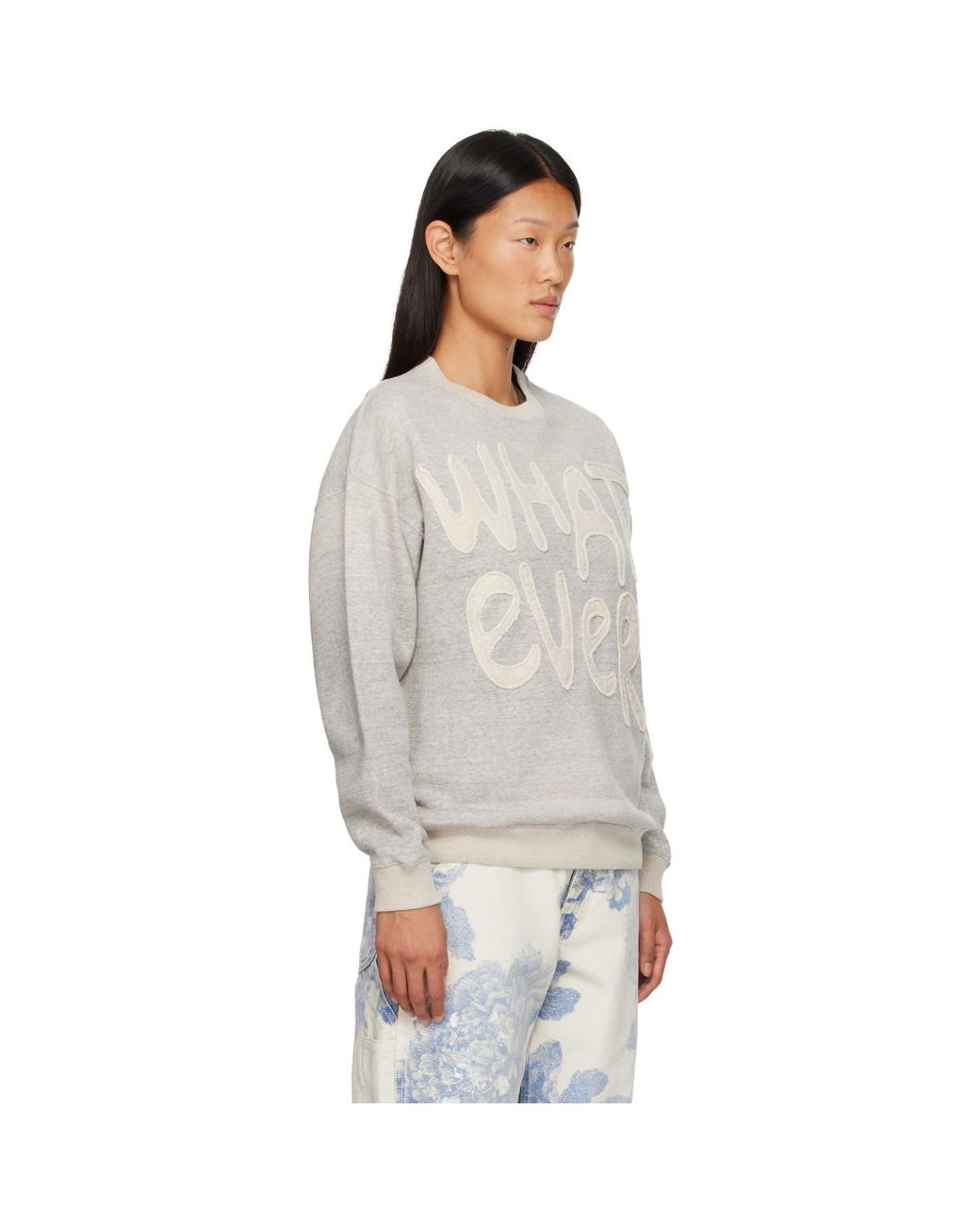 R13 Gray 'Whatever' Oversized Crewneck Sweatshirt