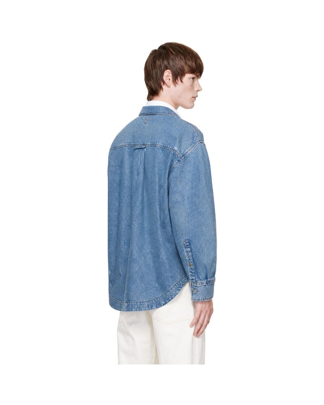 AMI Blue Camp Collar Overshirt for men