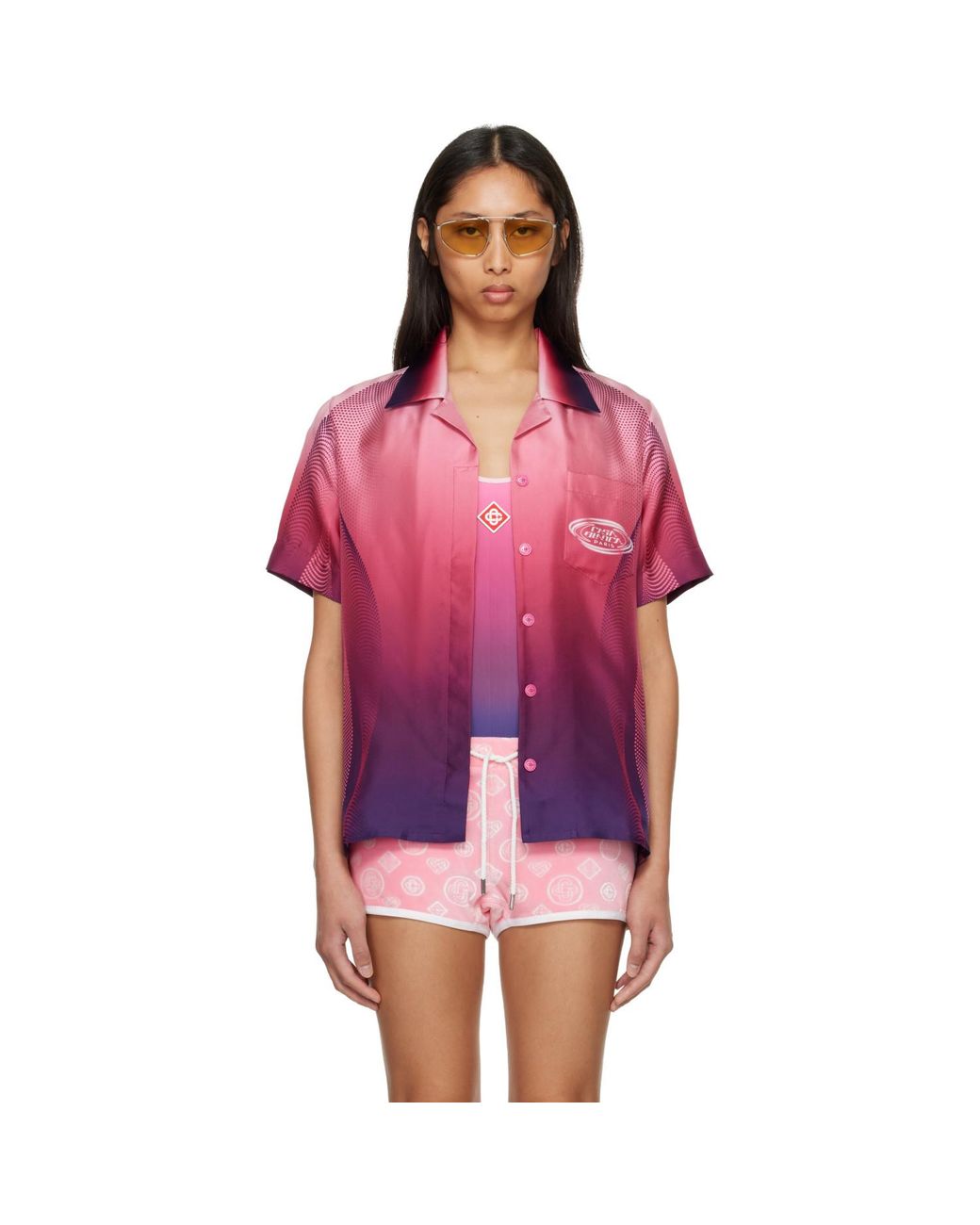 Casablanca Red Gradient Short Sleeve Silk Shirt