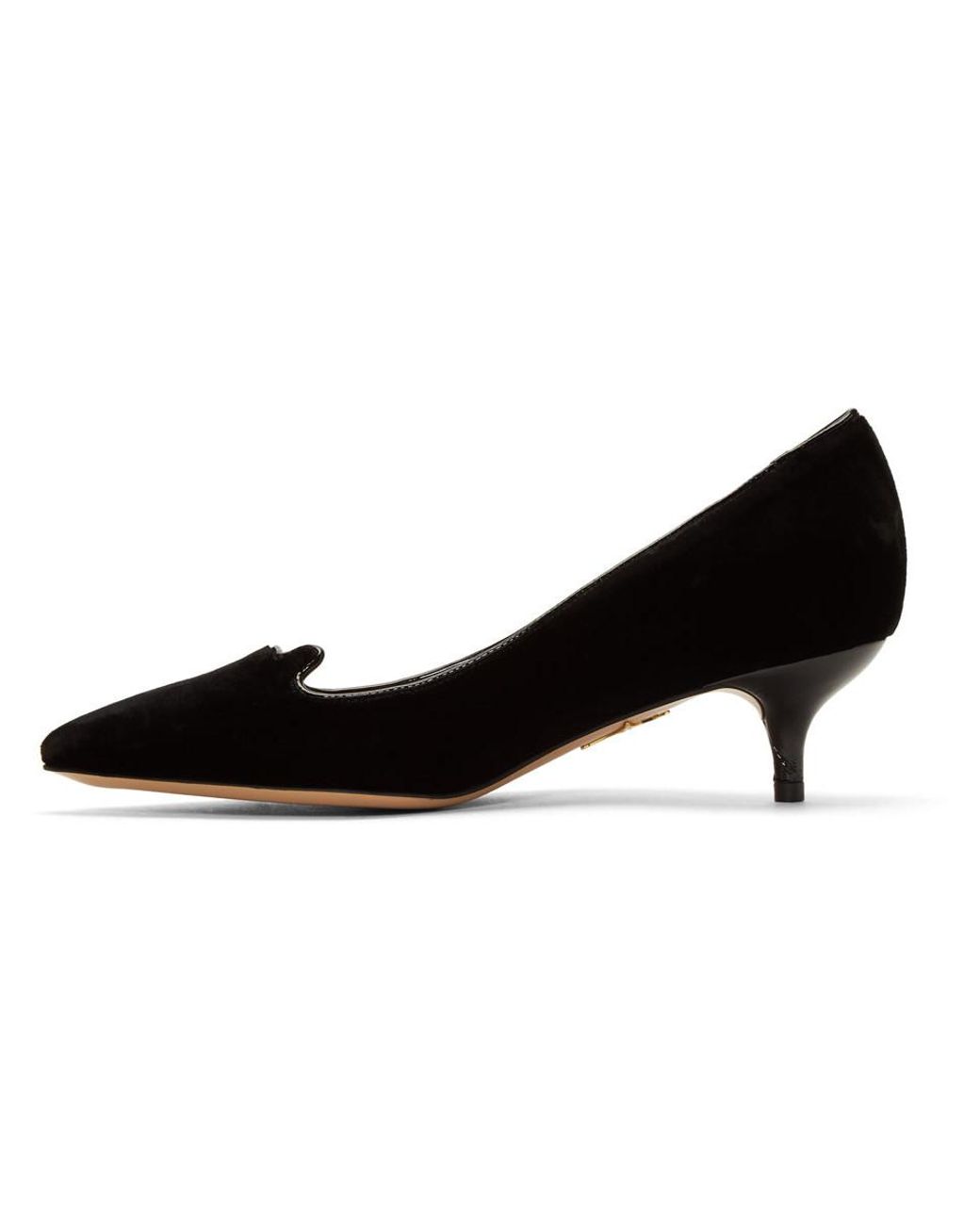 Charlotte Olympia Black Velvet Kitten Heels | Lyst