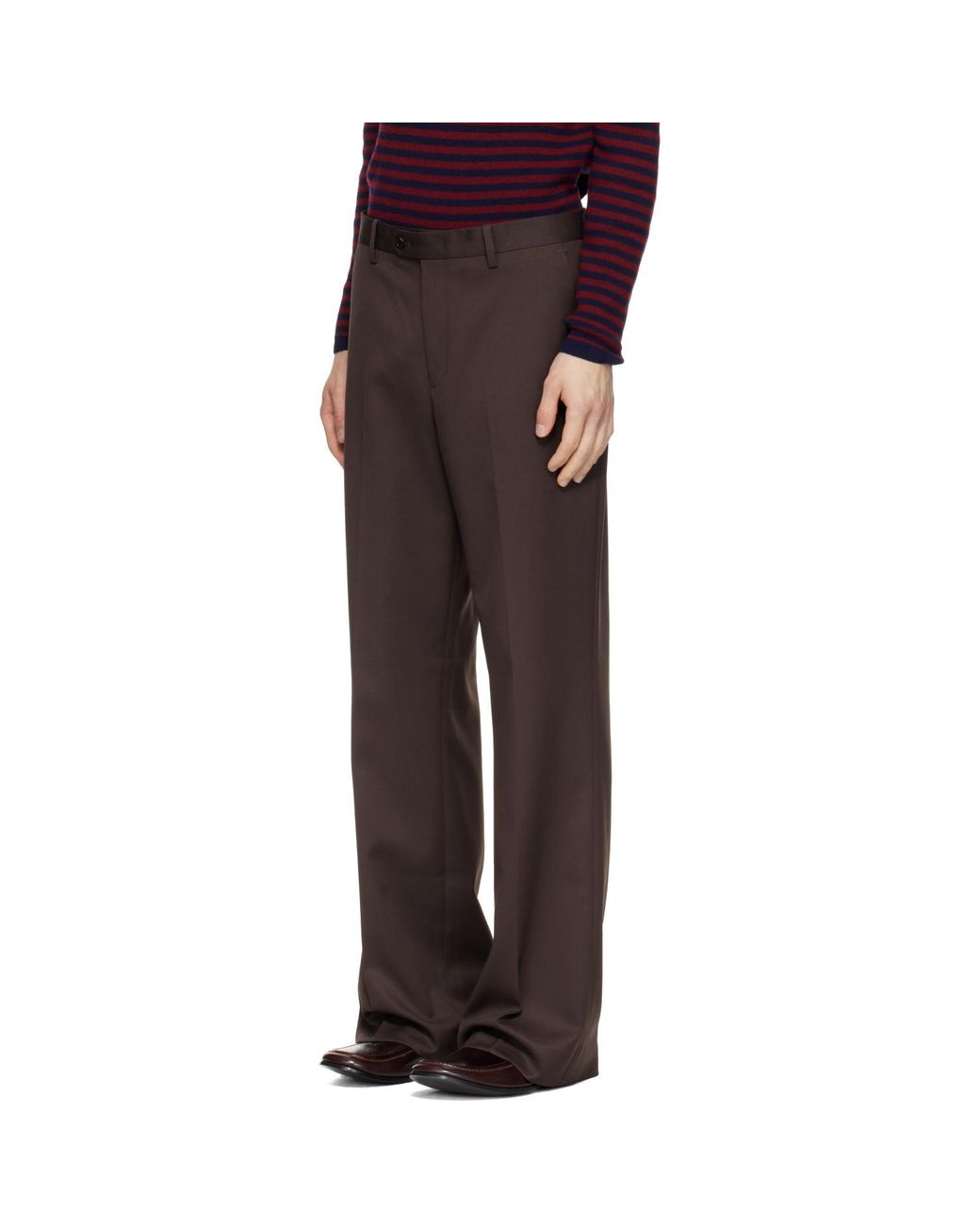 TONYWACK Brown Wool Blend Flared Trousers for men