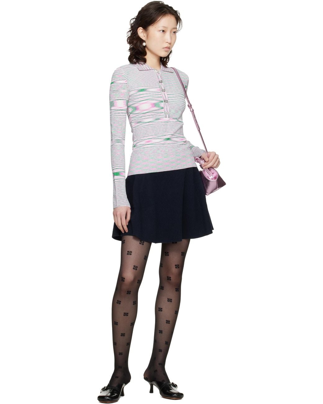 Ganni Black Spacedyed Knit Polo