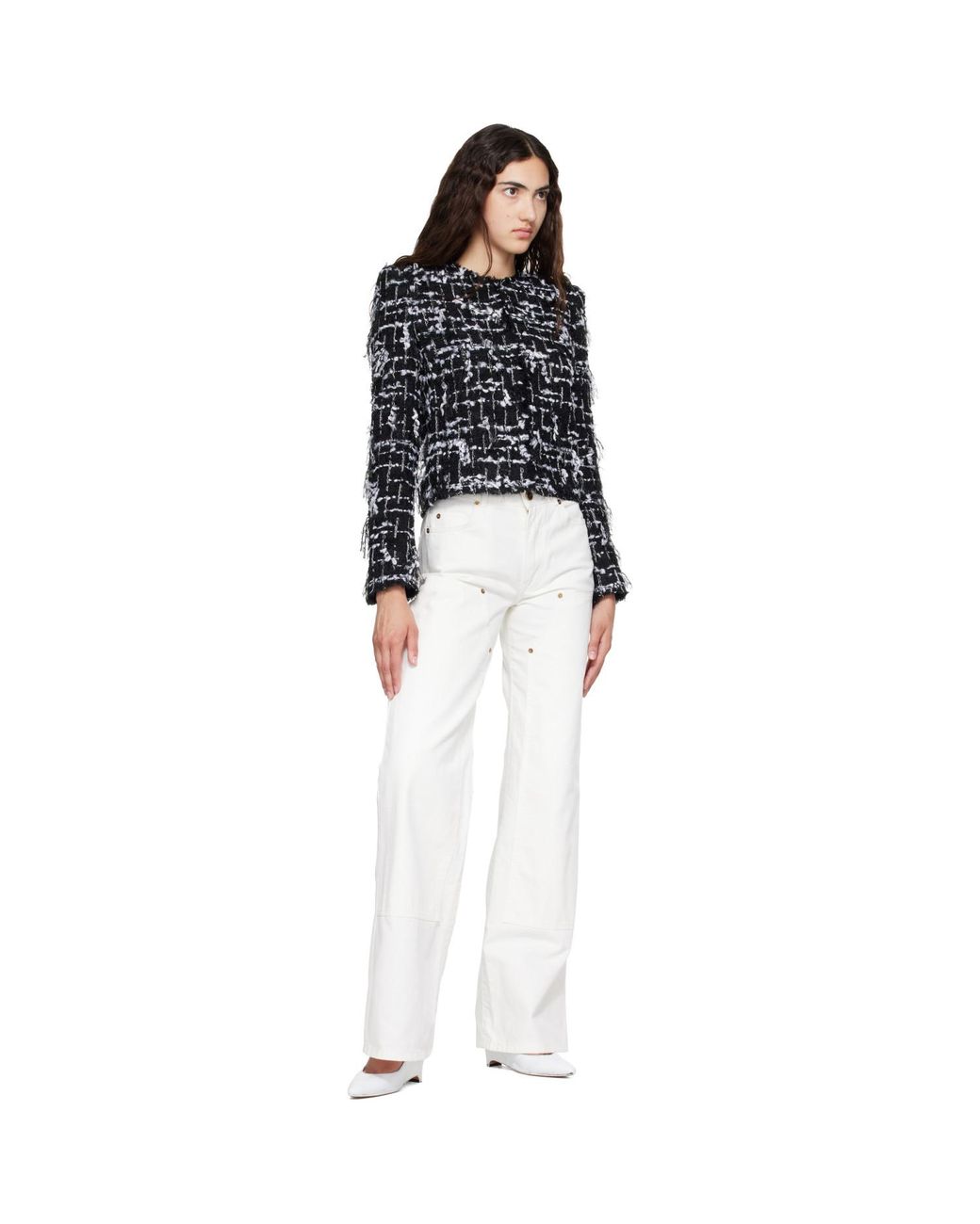 Balmain Black Cropped Fringed Tweed Jacket