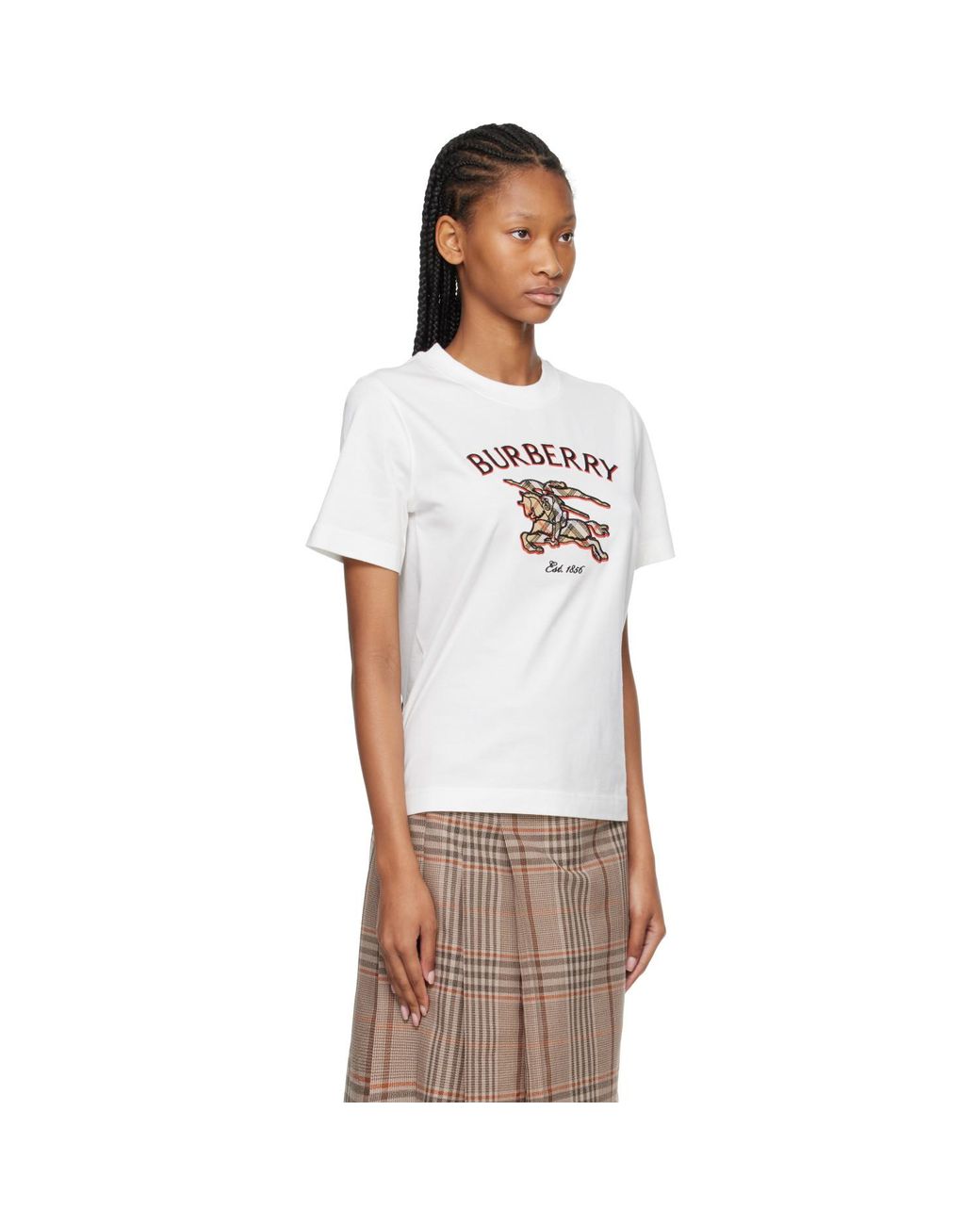 Burberry White Knight Check Cotton T-Shirt