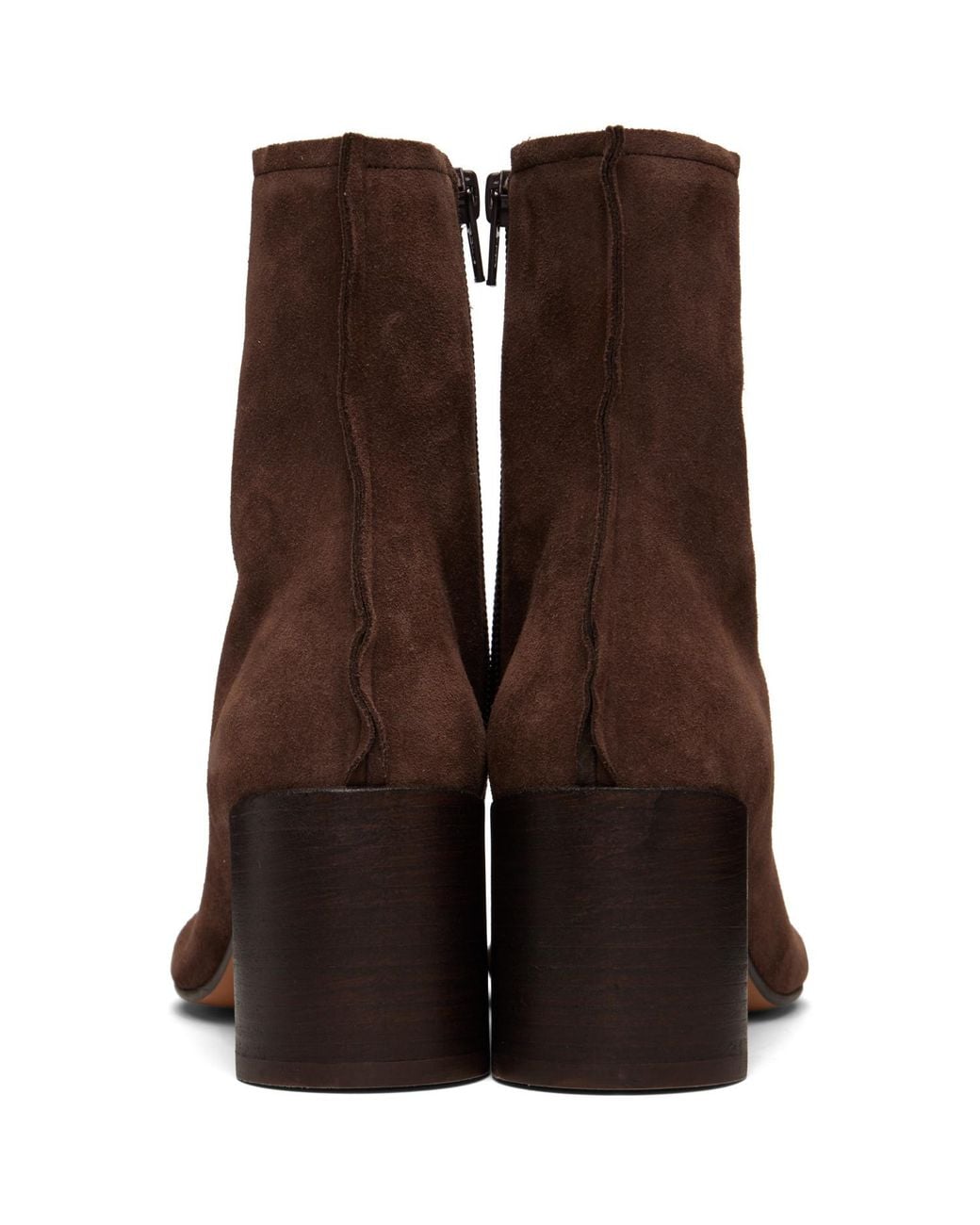 MM6 by Maison Margiela Brown Suede Anatomic Stitch Toe Ankle Boots
