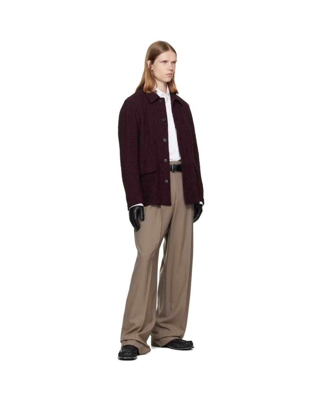 Dries Van Noten Purple Burgundy Wool Bouclé Jacket for men