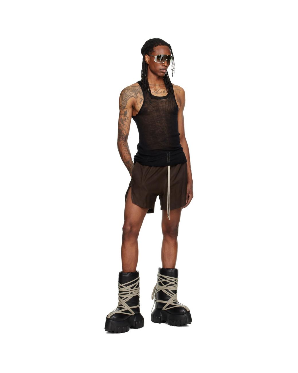 Rick Owens Brown Rick S Boxers Leather Shorts for men