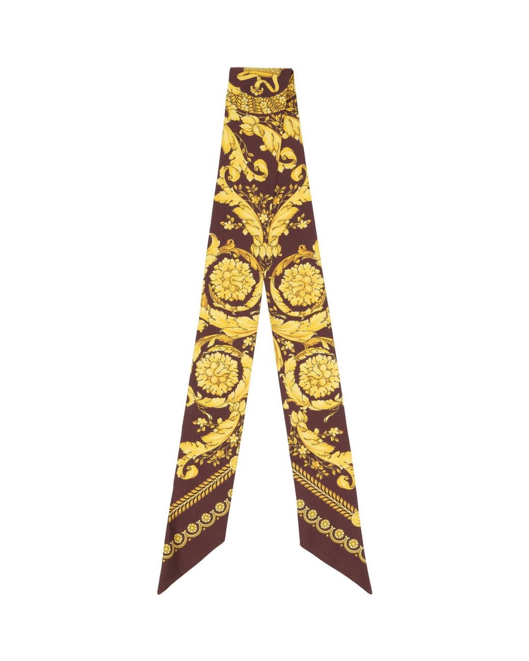 Versace Yellow Burgundy & Printed Silk Twill Ribbon Scarf