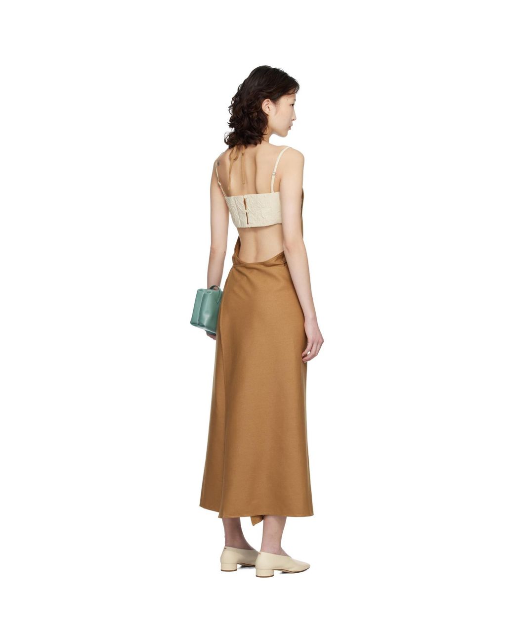 Baserange Black Tan Wild Silk Apron Midi Dress