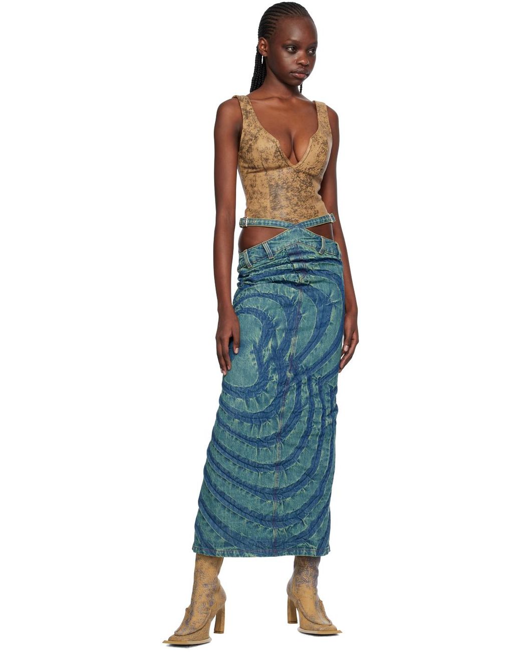 MASHA POPOVA Blue Ssense Exclusive Big Heart Denim Midi Skirt