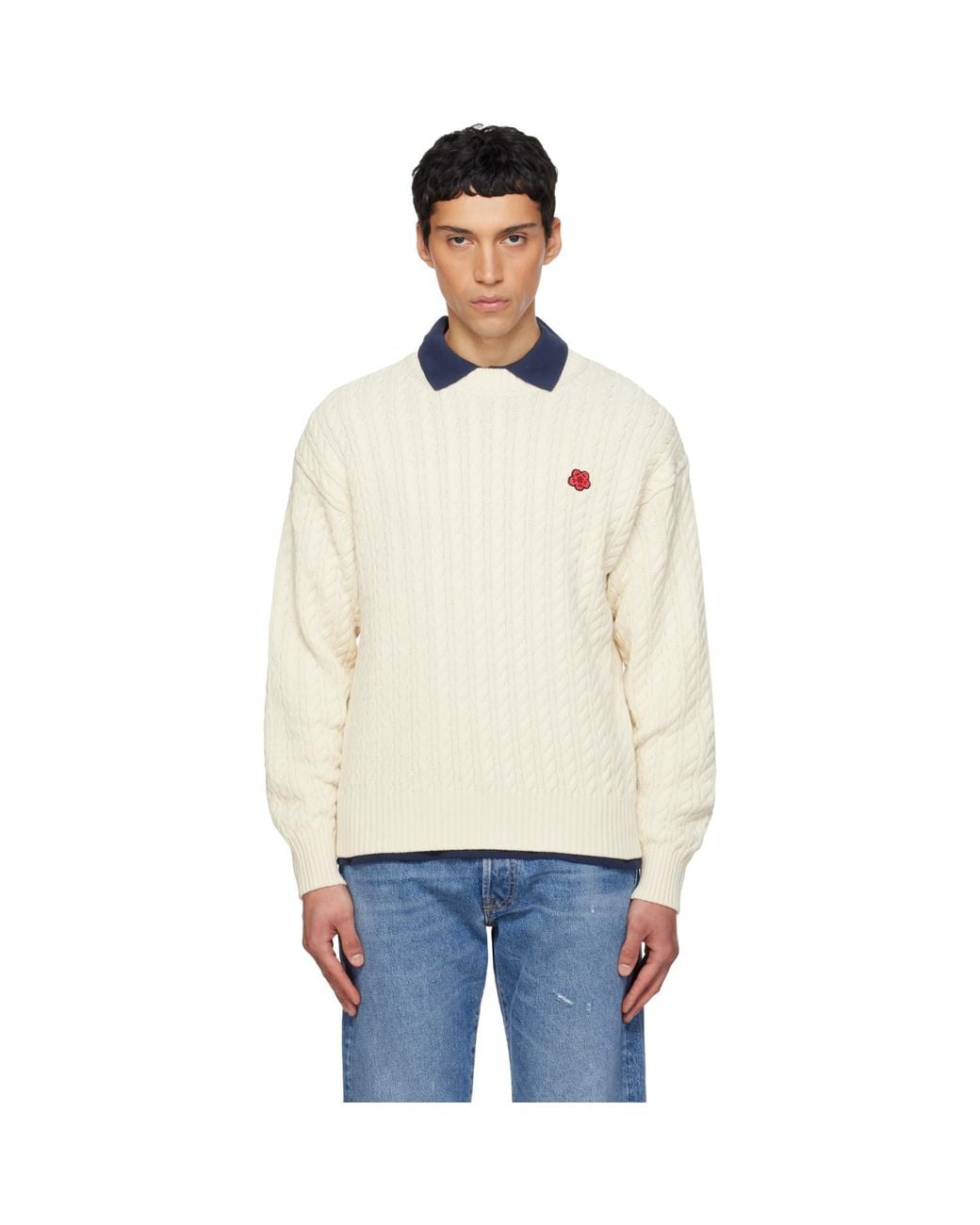 KENZO Natural Off- Paris 'Boke Flower' Knit Sweater for men