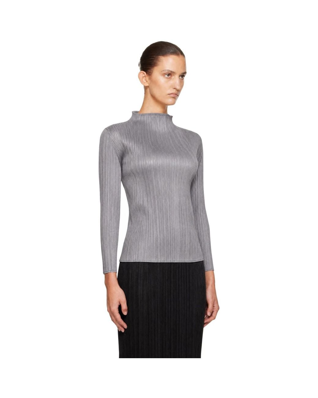 Pleats Please Issey Miyake Gray Basics Turtleneck Top