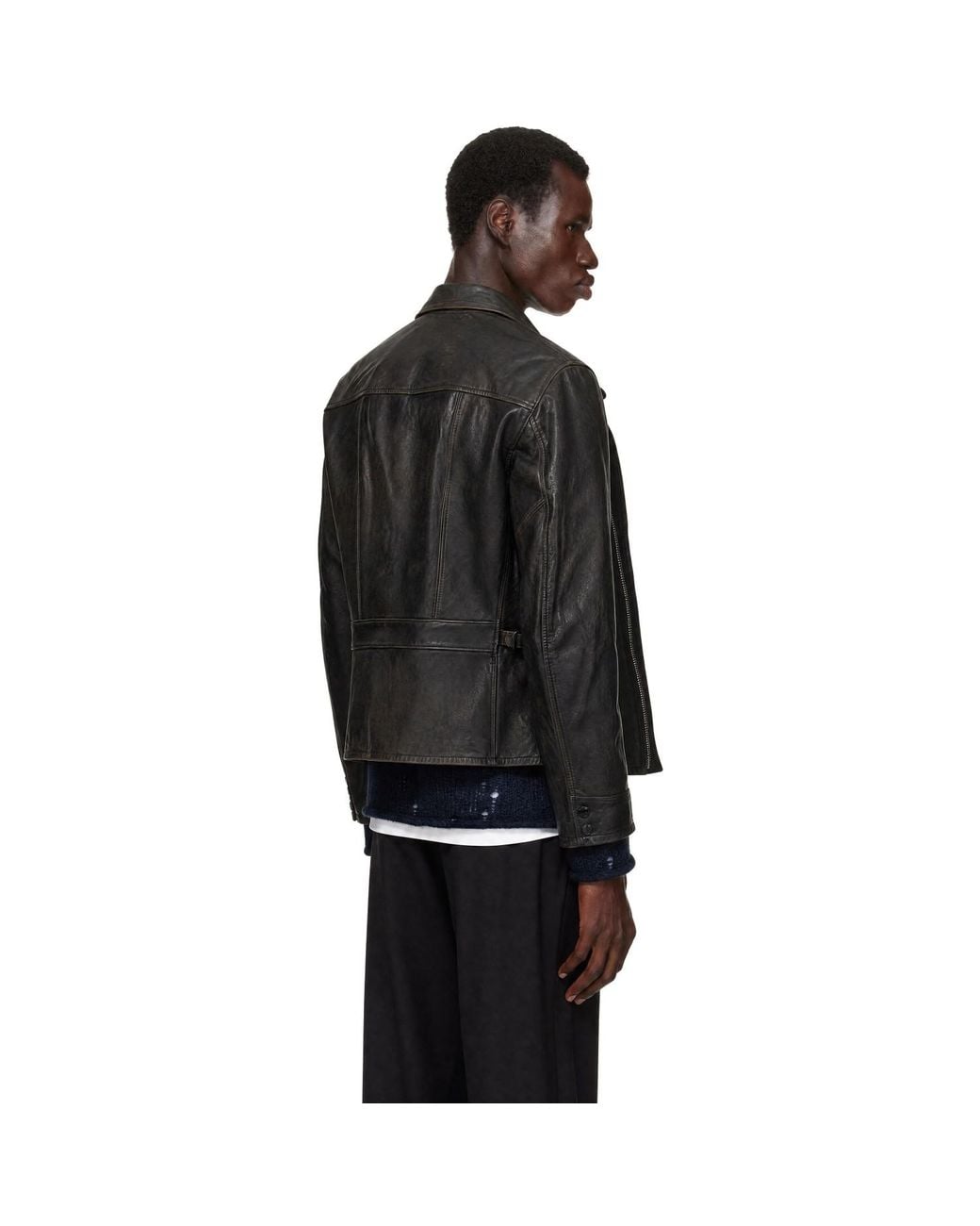 RRL Black Leather Newsboy Jacket for men