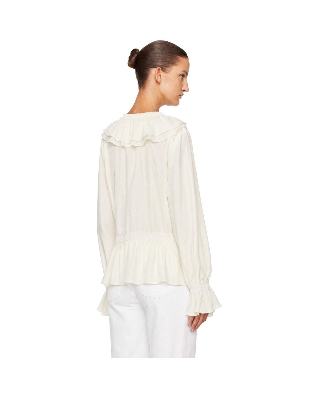 Ganni White Off- Viscose Silk Blouse