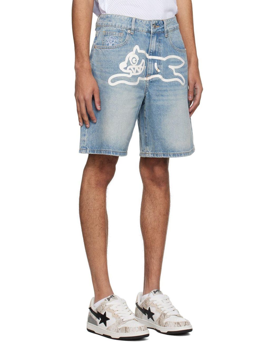 denim embroidered dog shorts