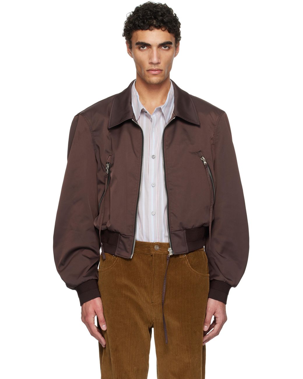 RECTO. Zipper Details Structured Tim Bomber Jacket in Brown