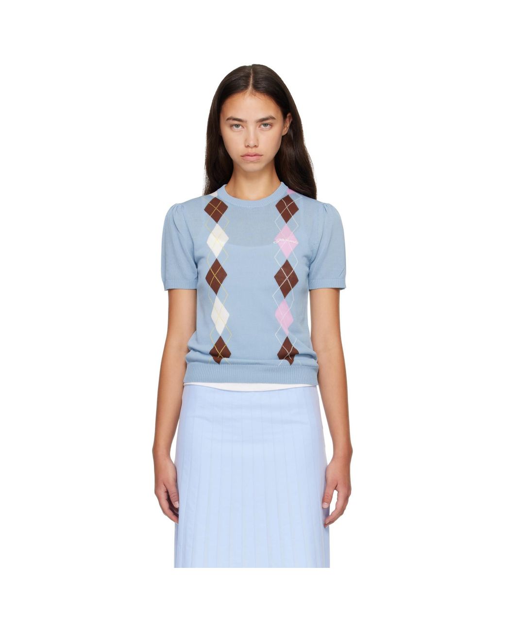Ganni Blue Argyle Sweater