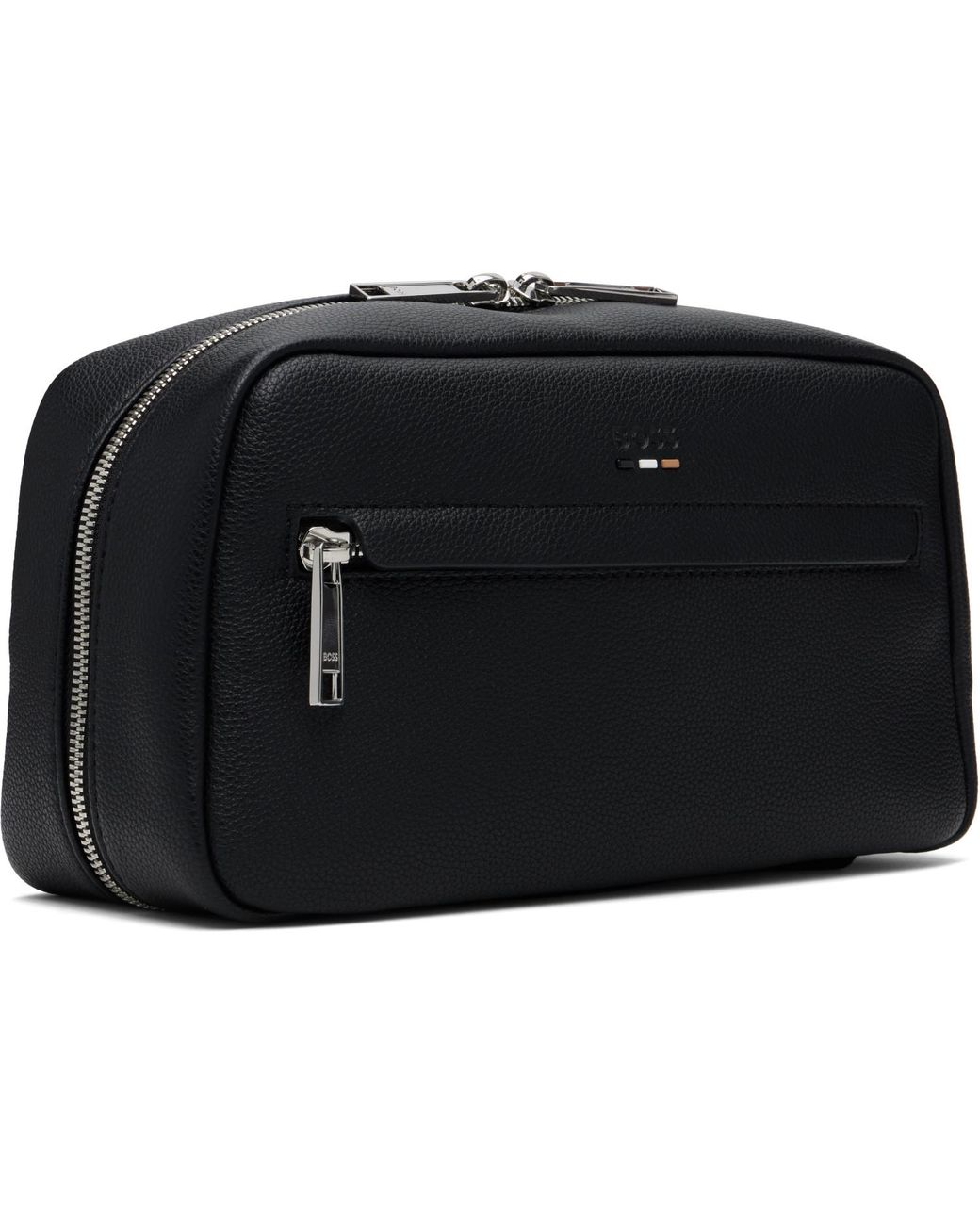Boss Black Grained Faux-Leather Pouch for men