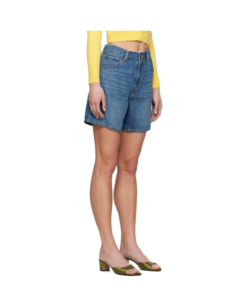 Levi's Blue High Rise Baggy Linen+ Lightweight Denim Shorts